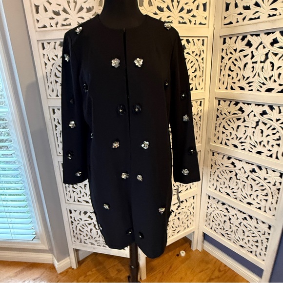 Alfani Jackets & Blazers - NWT Black Long Sleeve Embellished Coat with Floral Bead Accents Sz L